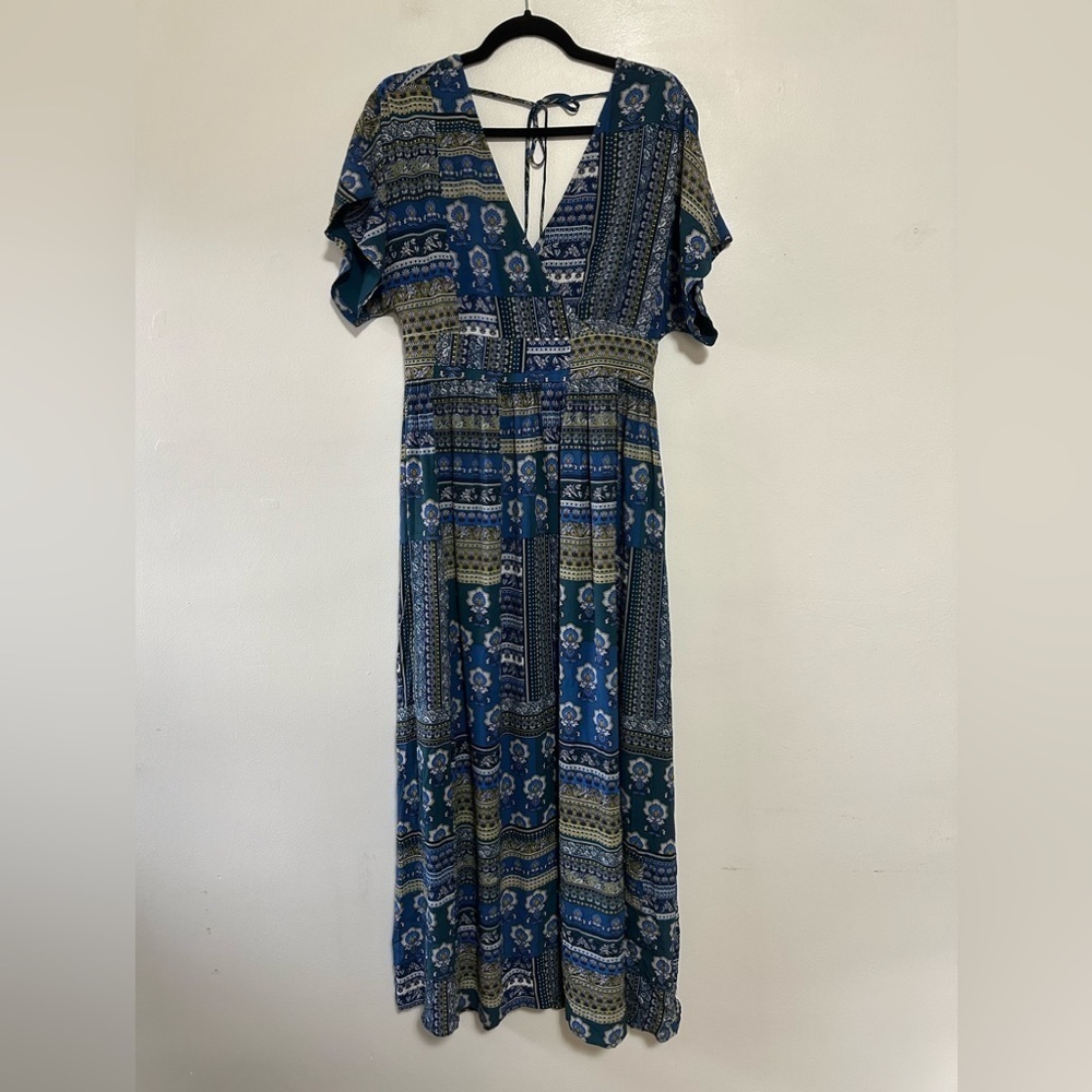 Garnet Hill Boho V Neck Maxi Dress Blue Size 8